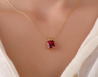 Collana con rubino taglio brillante, oro vermeil, pietra portafortuna di luglio