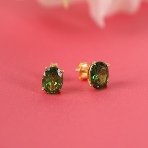 Oval cut emerald stud earrings for women, Emerald earrings studs in gold, May birthstone earrings for Mother&#39;s Day gift