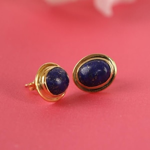 Lapis lazuli earrings for statement, Blue lapis stud earrings for women, Boho earrings for girlfriend, Gemstone earrings