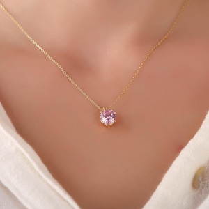 Pink tourmaline necklace for mom birthday gift, October birthstone necklace, Solitaire necklace for her, Dainty necklace