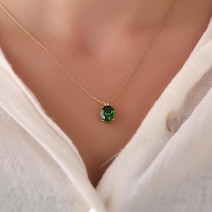 Oval cut emerald necklace for her birthday gift, Dainty necklace for everyday use, May birthstone necklace for mom