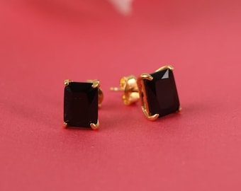 Radiant Cut Black Onyx 14K Gold Stud Earrings