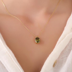 Oval cut peridot necklace in rose or yellow gold, August birthstone necklace for mom, Dainty gemstone necklace for her