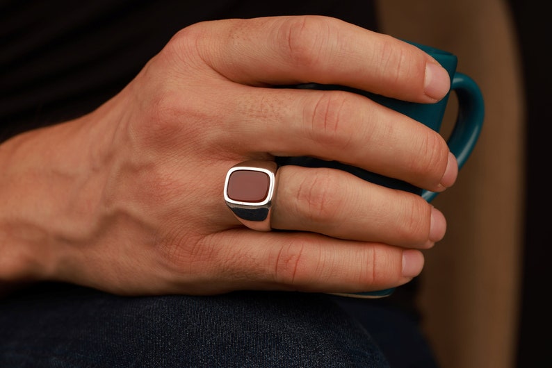 Flat top carnelian ring in sterling silver - thumbnail