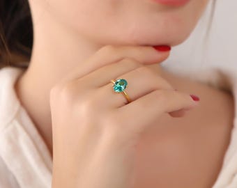 Anello Rettangolare Con Pietra Paraiba Creata – Uloveido – Zirconia Cubica Verde – Ottone Placcato Nero – Regalo Donna In Sacchetto