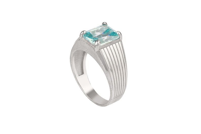 Rectangle cut blue topaz ring in sterling silver - decoupage