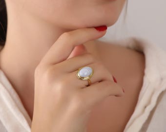 Blue Lace Agate Ring in Sterling Silver or Gold Vermeil