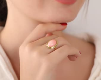 Pink coral ring for everyday use, Large statement ring for birthday gift, Chunky ring for her, Cocktail ring, Gift for her