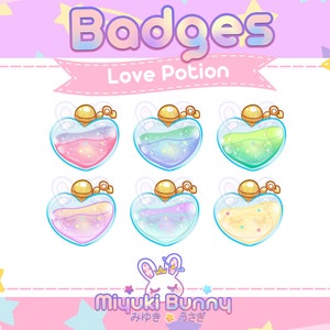 6x Cute Love Potion Twitch Sub Badges / Cheer Bit Badges
