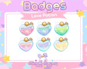Love Potion Twitch Badges, Heart Emotes (6x PNG Digital Download)