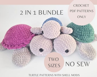 Pacote de padrões de crochê de tartaruga sem costura, bichinho de pelúcia amigurumi (download digital em PDF)