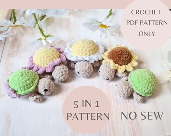 No Sew Flower Turtle Crochet Pattern, Amigurumi Plushie (PDF Digital Download)