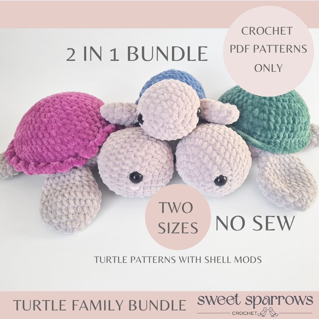 No Sew Turtle Crochet Pattern Bundle, Amigurumi Plushie (PDF Digital ...