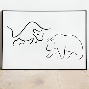 Bull and Bear - Wall Street Line Art • Minimalist digital print • Line drawing • 5 JPGs in 5 sizes • Individual gift
