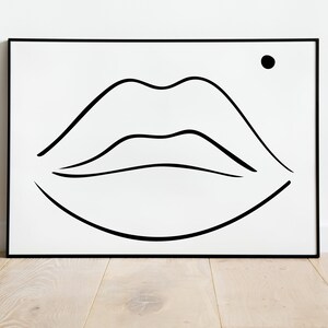 Mondlijnkunst • Minimalistisch digitaal afdrukken • Lijntekening • 5 JPG's in 5 formaten • Aangepast geschenk