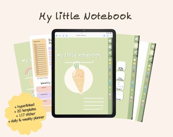 Cute Digital Notebook Green | Hyperlinked Goodnotes5 OneNote Notebook | Notetaking Templates | Digital Stickers | Antonina's ego