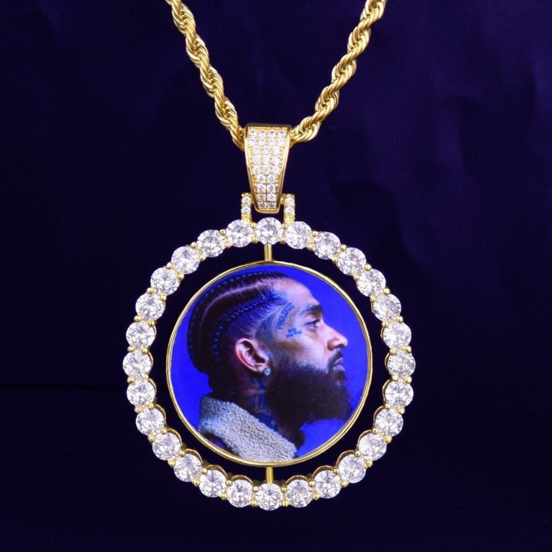Men's Iced Out Rotating Custom Photo Pendant Diamond Spinning Picture
