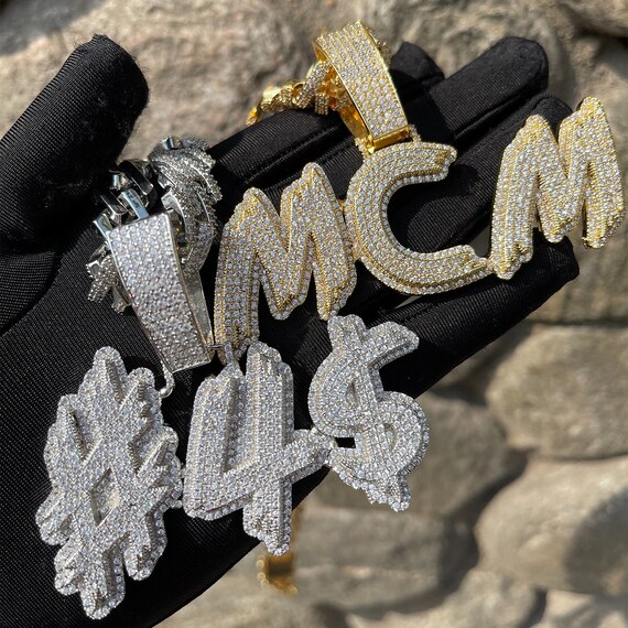Men s Icy Custom Name Pendant VVS Diamonds Letters CZ Iced Out