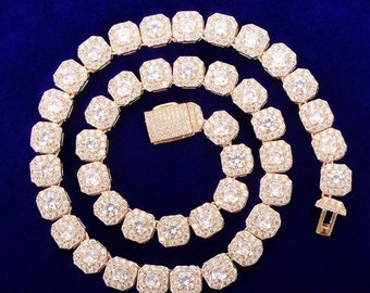 Men's Clustered Tennis Chain, Iced Out Hip Hop Jewely, 18K Gold Choker Necklace As An Anniversary Gift For Him, VVS Simulated CZ Diamonds