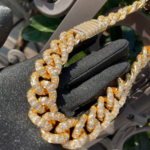 20mm Iced Out Baguette Cuban Link Chain Hip Hop Jewelry for Him