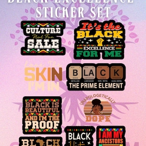 Black Exzellenz Sticker Pack (8 Stück) | 2025 Schwarze Geschichte, Ermächtigung schwarzer Frauen, Kultur, nicht zum Verkauf & Selbstliebe Aufkleber