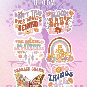 Set di adesivi Bloom Beautiful (6) – Adesivi di manifestazione positiva per la salute mentale, diari, agende e motivazione quotidiana