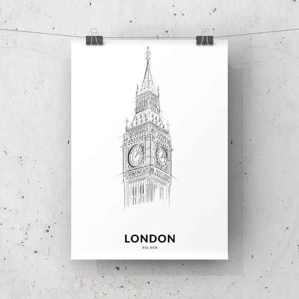 Impresion Londres boceto Big Ben // london Sketch