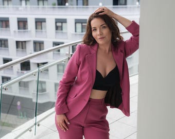 Blazer de traje magenta de lujo ético - Personalizado, 45 tallas, corte a medida
