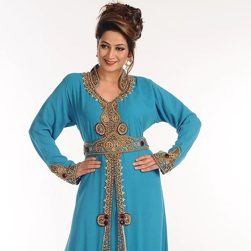 Shops Wedding Wear Heavy moroccan style kaftan with multi embroidery work on at the front and sleeves