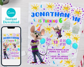Chuckie Cheese Invitation Editable Template - Etsy