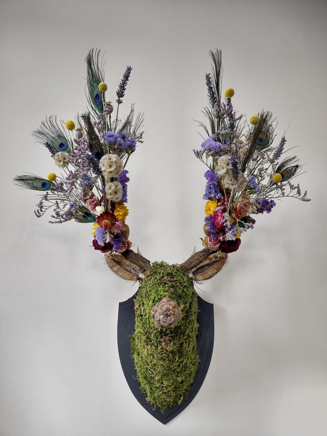 Flowery Taxidermy STAG HEAD Wall Mounted Dried Flower Handmade - Etsy