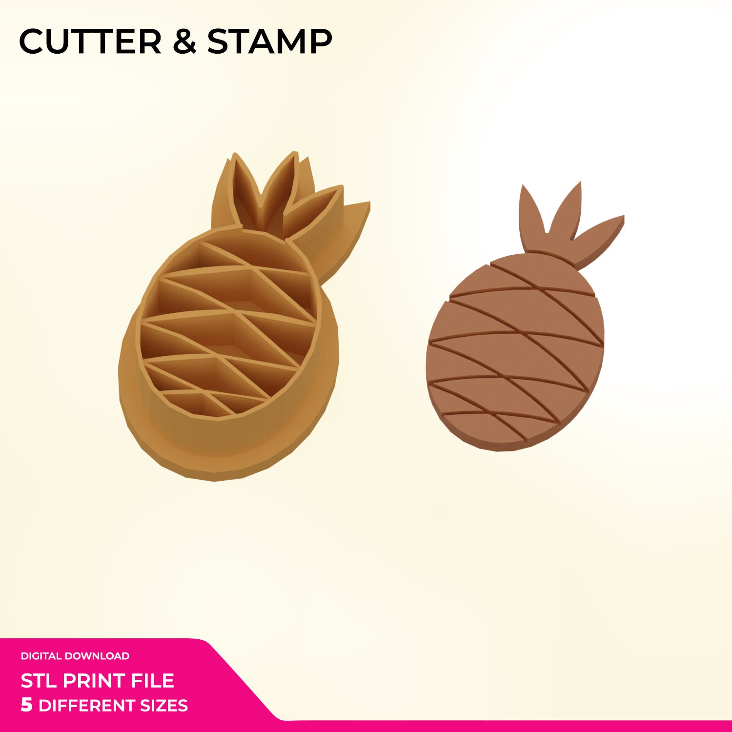 3D file Polymer Clay Cutter *5 Sizes 2 version Cut/Pineapple+