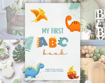Babys first abc book baby shower game baby alphabet book baby shower activity party game Dinosaur themed book ABC Animals Dinosaur