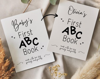 Baby ABC Coloring Sheets, Baby Shower Games, Baby Shower Alphabet Book, Babys First ABC Book, Printable Alphabet Book, canva template