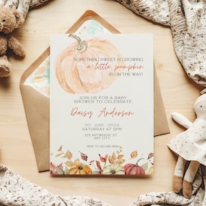 Little Pumpkin Baby Shower Invitation Template Autumn Fall Baby Shower Invites printable instant download canva template editable template