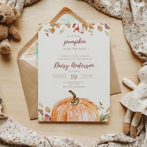 Little Pumpkin Baby Shower Invitation Autumn Baby Shower Fall Baby Shower Invite instant download printable canva template digital download
