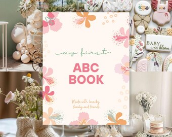 Babys first abc book baby shower game baby alphabet book baby shower activity party game Baby In Bloom themed book ABC flower wildflower