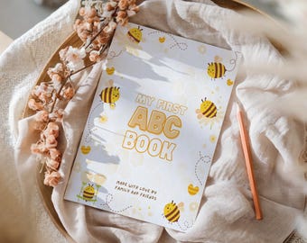 Babys first abc book baby shower game baby alphabet book baby shower activity party game Honey Bee themed book ABC baby shower book