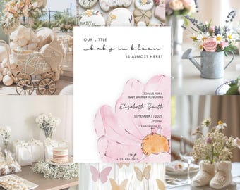 Baby in Bloom Baby shower Invitation Customizable Template Wildflowers Baby Shower Invitation Floral Baby Invite Baby Shower Party Invite