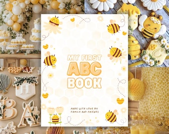 Babys first abc book baby shower game baby alphabet book baby shower activity party game Honey Bee themed book ABC baby shower book