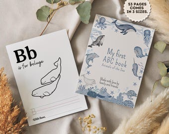 Babys first abc book baby shower game baby alphabet book baby shower activity party game Sea Animal themed book ABC pages gift for mom to be