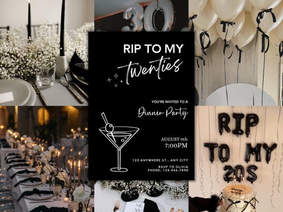 RIP to my twenties - 30th birthday invite 30 birthday party digital invitation 30th bday card rip to my 20s black theme party