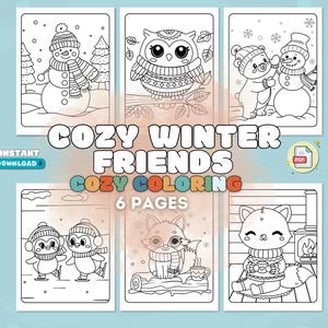 Cozy Coloring book - Winter Friends: Super Cute Animal Character  Printable Coloring pages, printable coloring book for adults