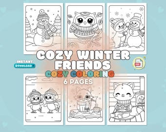 Cozy Coloring book - Winter Friends: Super Cute Animal Character  Printable Coloring pages, printable coloring book for adults