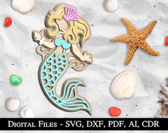 Mermaid 3D Layered SVG Glowforge Laser Kids Decor Digital Download Bestseller Sea Maritime Ocean