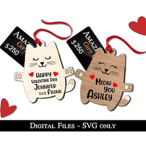 Cat Kitty Meow St. Valentine Day Gift Card Money Holder SVG Glowforge Love Present Romantic Idea Heart Lightburn Digital Download Bestseller