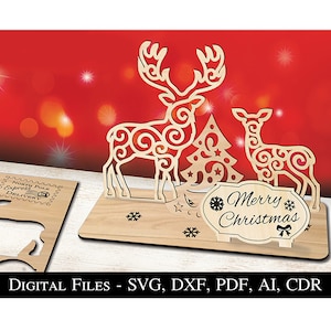 Pop-up arbre de Noël renne cadeau décoration de la maison lettre cadeau SVG Glowforge décoration de maison Laser Lightburn téléchargement numérique
