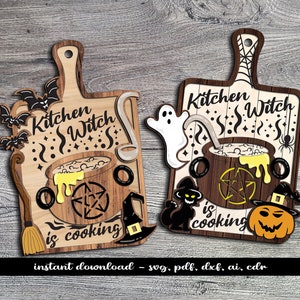 4 Halloween keuken heks koken snijplank werken woondecoratie frame Glowforge digitale download SVG bestseller laserbestand populair