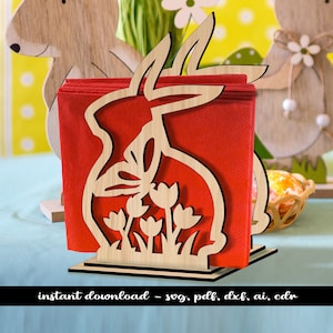 Osterhase Serviettenhalter Blumenmuster 3D Home Blumendekoration SVG Glowforge Laser Cut Dateien Lightburn Bestseller Digital Beliebt