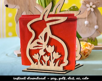 Easter Bunny Napkin Holder Laser SVG Floral Digital Flower Pattern Home Decoration Bestsellers Popular